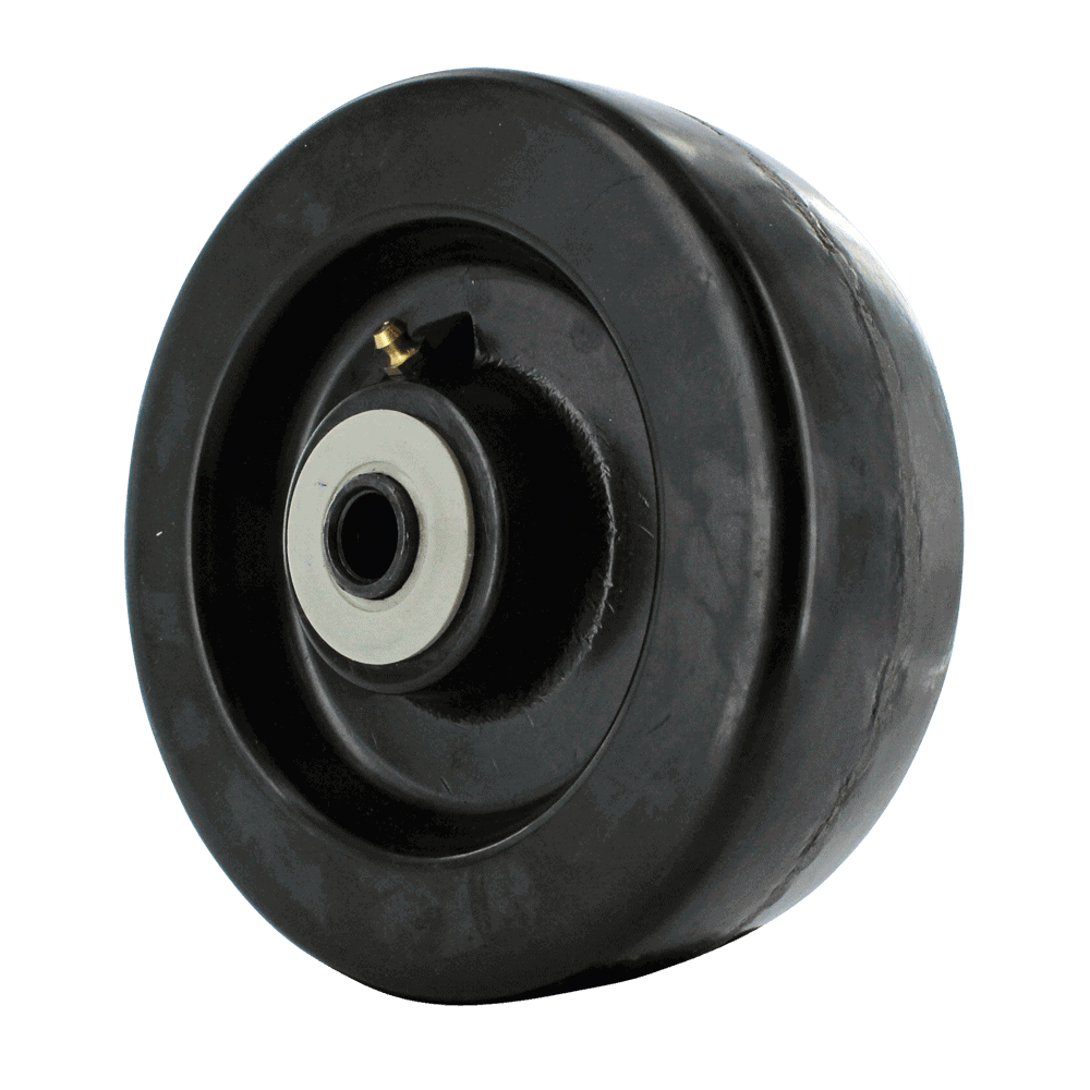 Heavy-duty black caster wheel with bearing for industrial equipment.