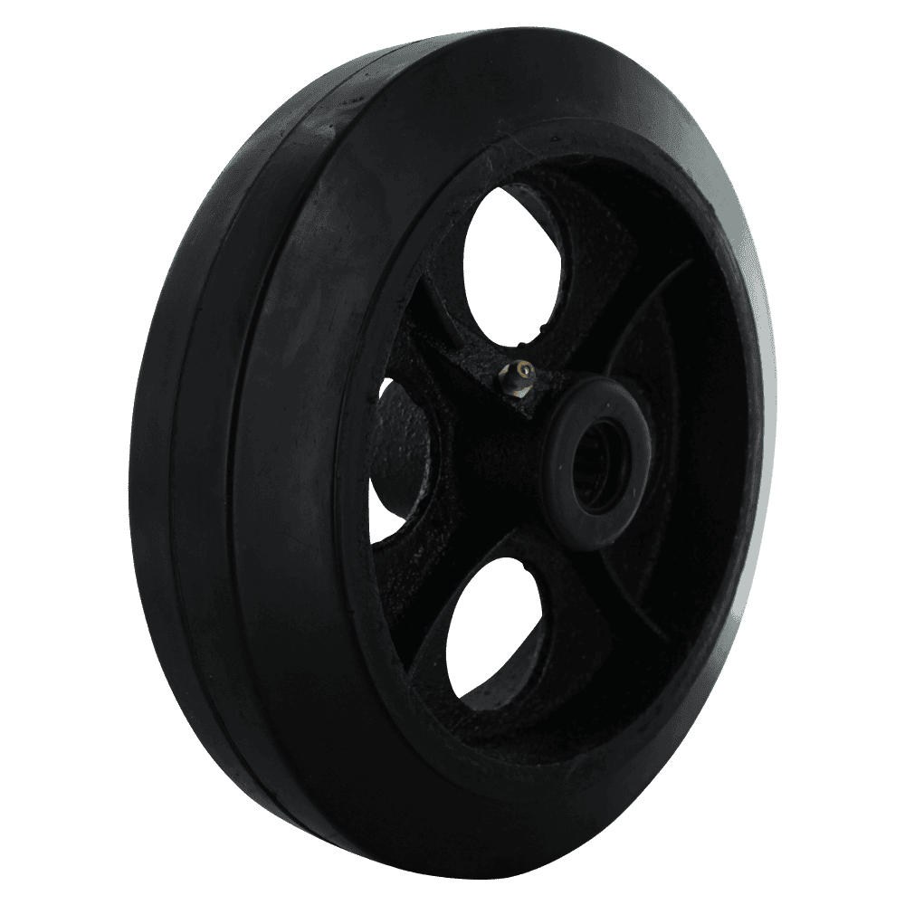 Heavy duty black caster wheel for industrial equipment and carts.
