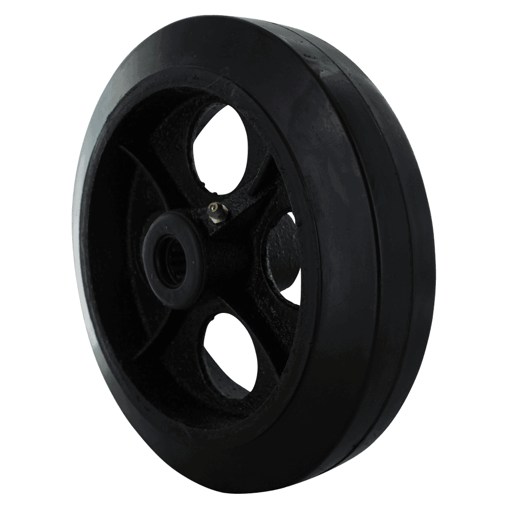 Black industrial caster wheel for heavy equipment and furniture.