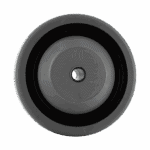Heavy-duty grey caster wheel with black rubber tread for industrial equipment.