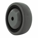 Heavy-duty grey caster wheel for industrial equipment and furniture.