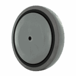 Gray industrial caster wheel with black rubber edge for heavy-duty applications.