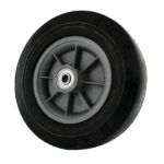 Heavy-duty industrial caster wheel with rubber tire and plastic hub for equipment mobility.