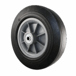 Heavy-duty industrial caster wheel with rubber tire and plastic hub for equipment mobility.