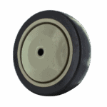 Heavy-duty industrial caster wheel with rubber tread and beige hub for smooth mobility.