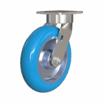 8-inch heavy duty swivel caster with blue TPU wheel for industrial use.