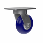 Heavy duty swivel caster with blue TPU wheel for industrial use.