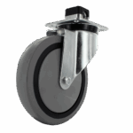 Industrial caster wheel with metal mounting plate and rubber tire for heavy loads.