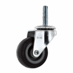 Industrial caster wheel with metal mounting plate and rubber wheel for heavy loads.