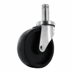 Industrial caster wheel with metal mounting and rubber tire for heavy loads.