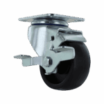 Industrial caster wheel with metal mounting plate and rubber wheel for heavy loads.