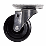 Industrial caster wheel with metal mounting plate and durable rubber wheel.