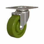 Green epoxy resin wheel caster for industrial applications.