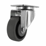 Industrial caster wheel with metal mounting plate and rubber wheel for heavy loads.