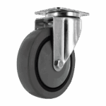 Industrial caster wheel with metal mounting plate and rubber tire for heavy loads.