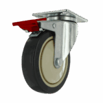 Industrial caster wheel with brake for heavy equipment mobility.