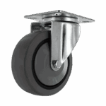 Industrial caster wheel with metal mounting plate and rubber tire for heavy loads.