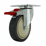 Industrial caster wheel with brake for heavy equipment mobility.