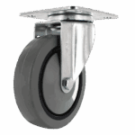 Industrial caster wheel with metal mounting plate and rubber tire for heavy loads.