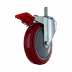 Red 5-inch swivel caster with TPU wheel and lock brake for industrial use.