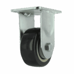 Industrial caster wheel with metal mounting plate and durable rubber wheel.
