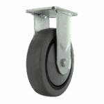 Industrial caster wheel with metal mounting plate and rubber wheel for heavy loads.