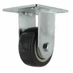 Industrial caster wheel with metal mounting plate and durable rubber wheel.
