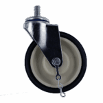 Industrial caster wheel with brake and swivel for heavy equipment.