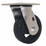 Heavy duty swivel caster with rubber wheel for industrial use.