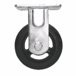 Industrial caster wheel with metal mounting plate and rubber wheel for heavy loads.