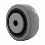 Gray industrial caster wheel with black rubber tire for heavy-duty applications.
