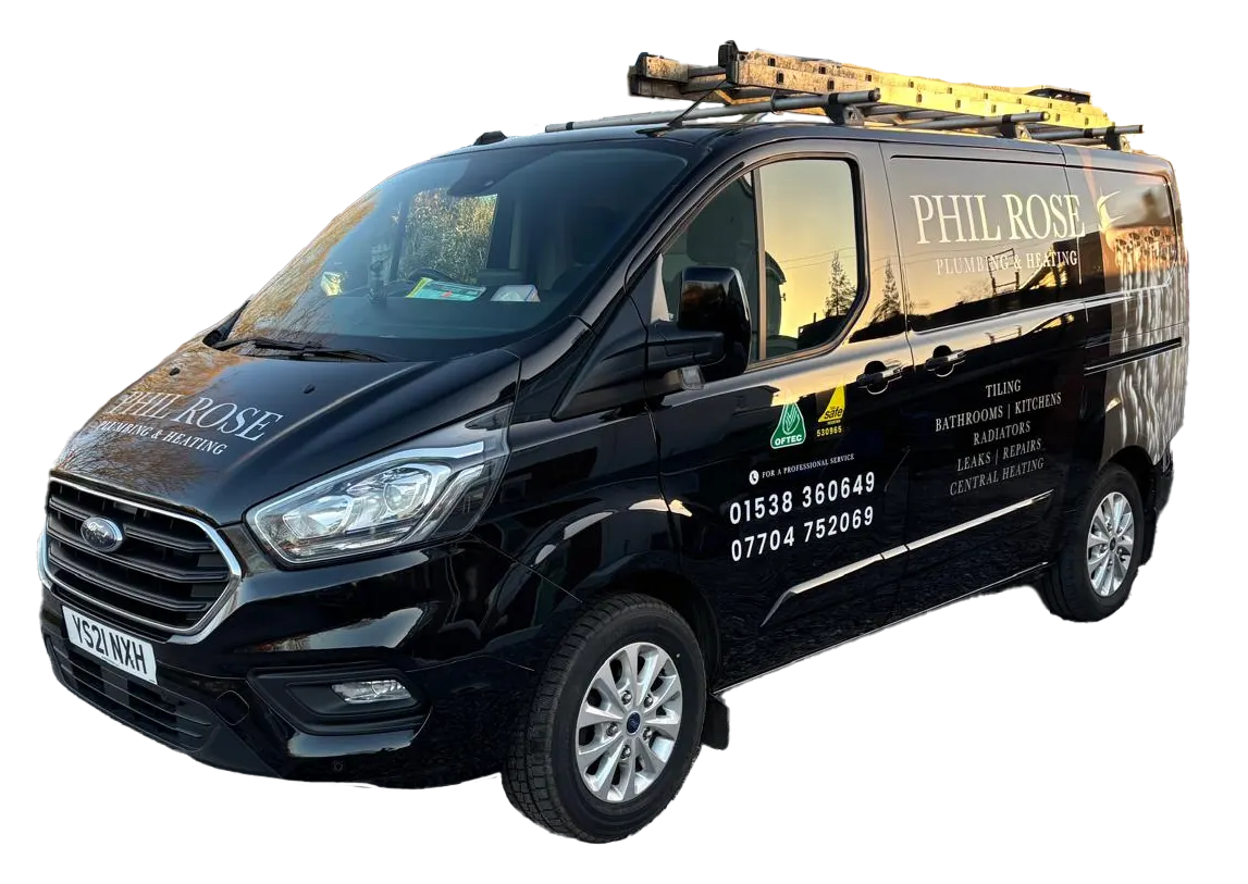Plumbing and heating van with contact details.