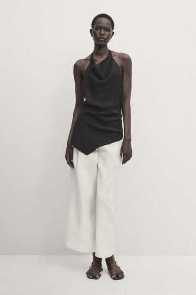 Halter Top with Open Back and Drawstring Detail