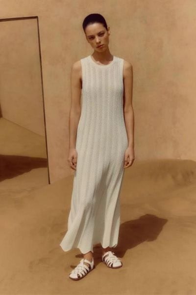Textured Cotton Knit Scallop Maxi Dress