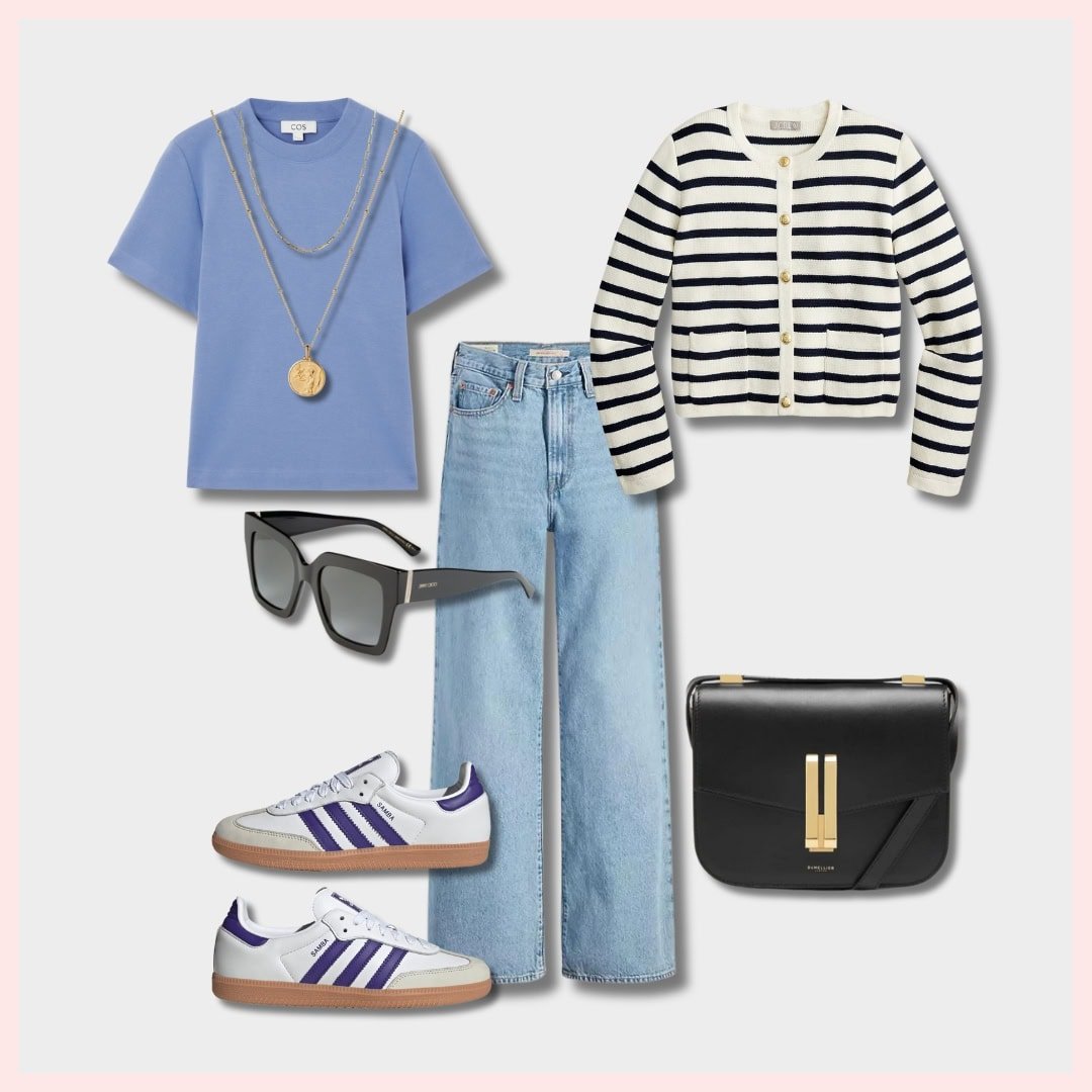 Blue wide leg jeans outfit Ideas
