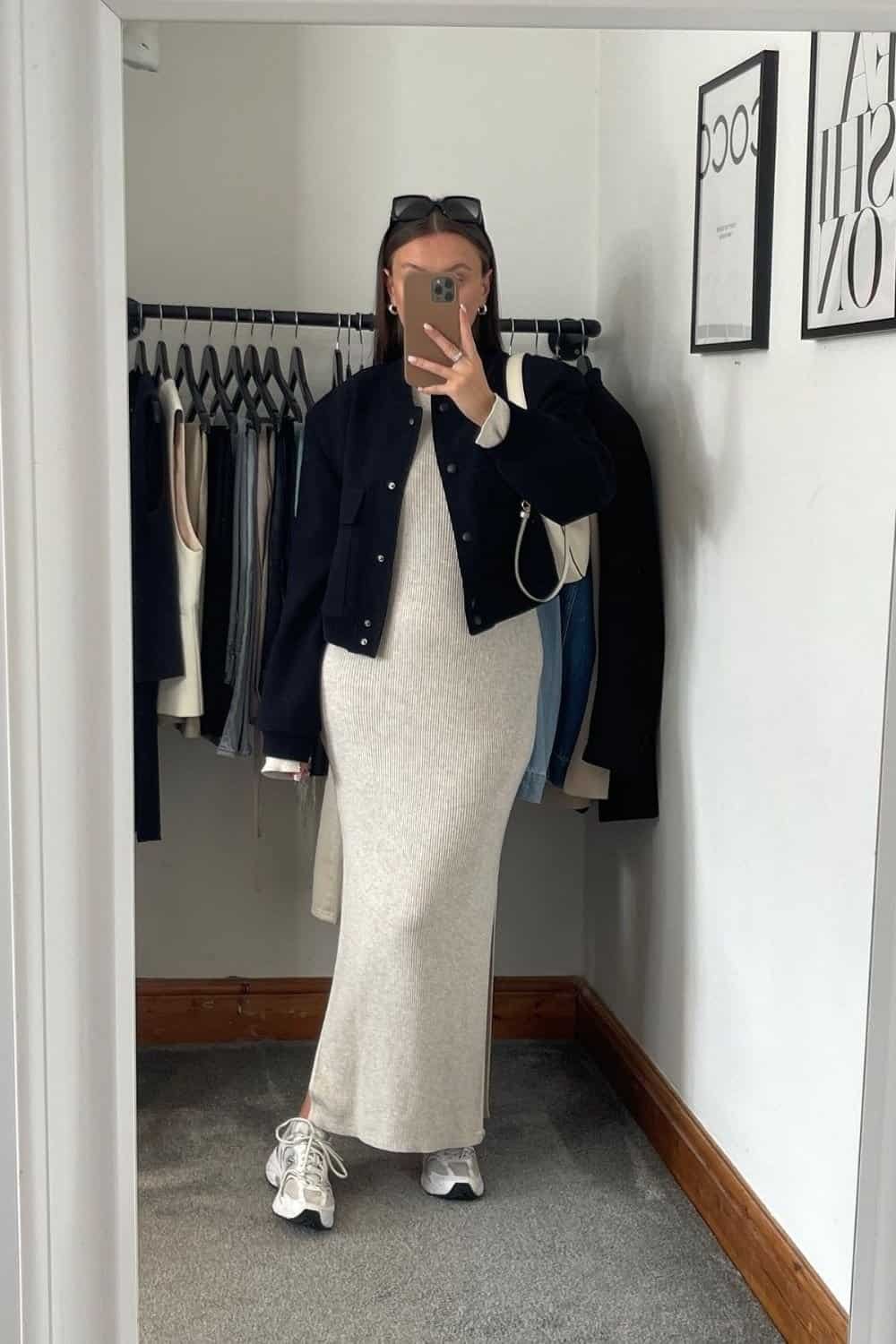 Bomber Jacket Outfit Ideas With Maxi Knit