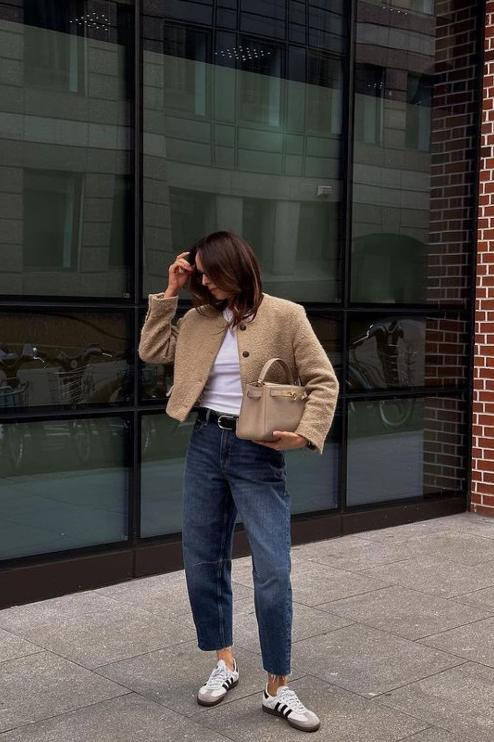 Jeans outfit for work oatmeal blazer