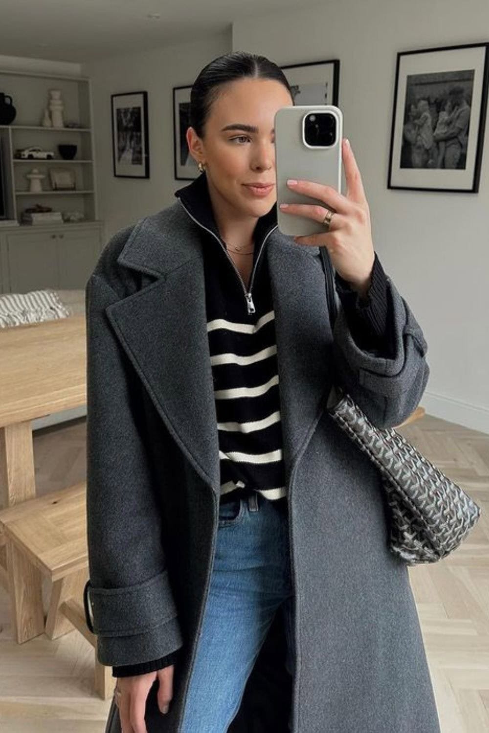 Jeans outfit for work white striped sweater