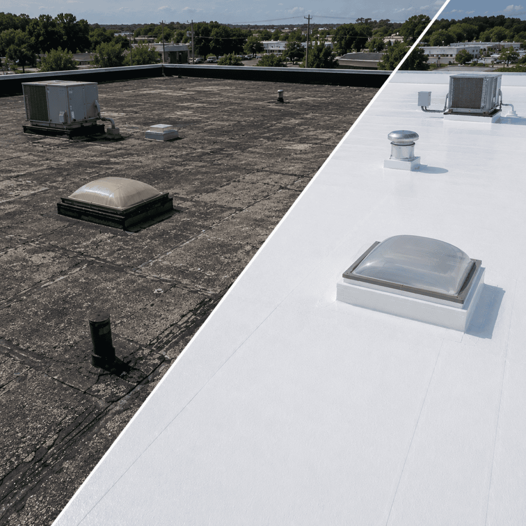 BUR flat roof before a restoration with silicone coating
