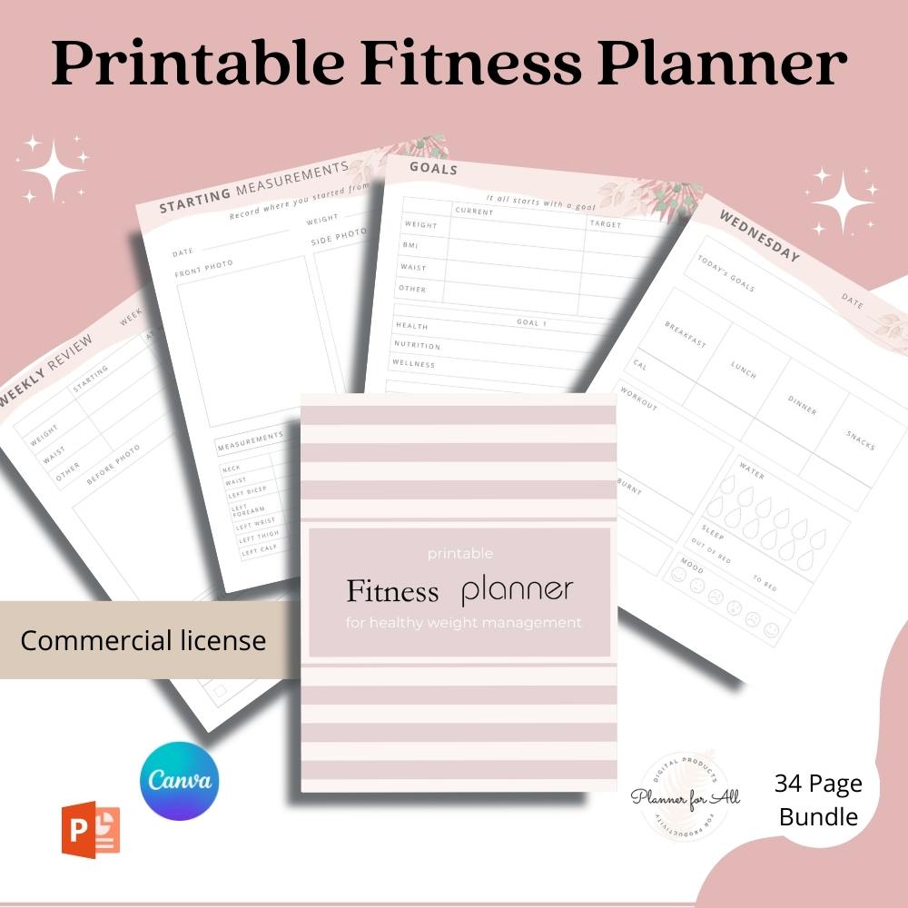 Printable Fitness Planner 1 Printable fitness planner canva template