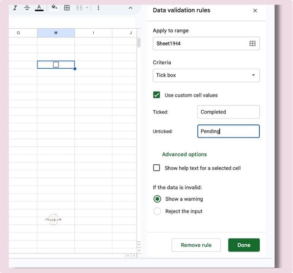 how to set custom value for checkbox in Google Sheets