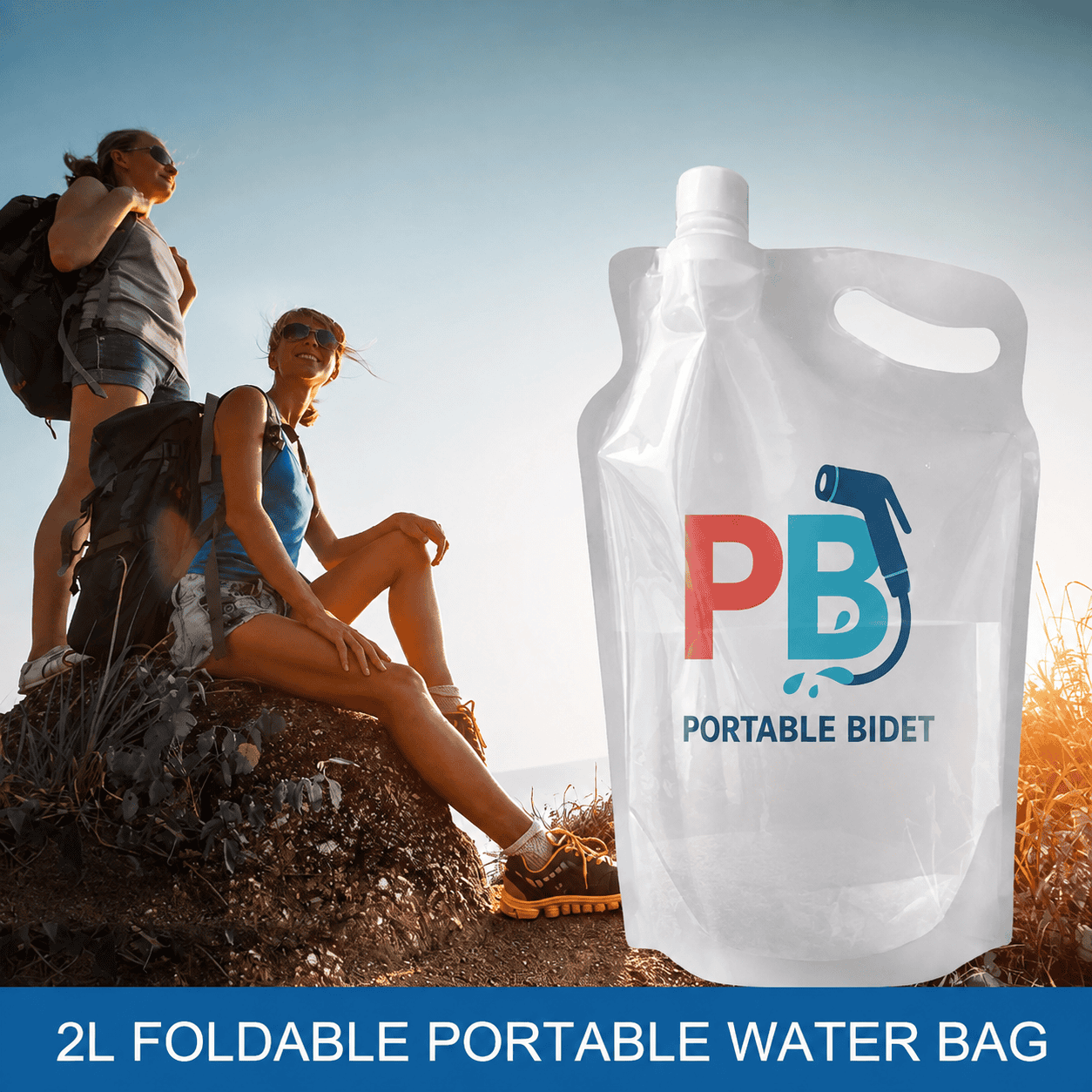 2L foldable reusable water bag for hiking and travel