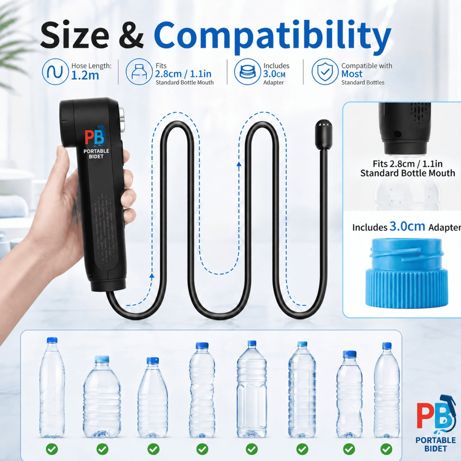 PortableBidet V2 size and bottle compatibility
