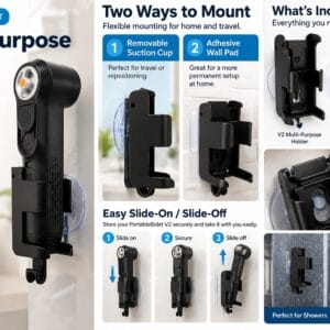Support multifonction pour PortableBidet V2 — ventouse et fixation murale adhésive