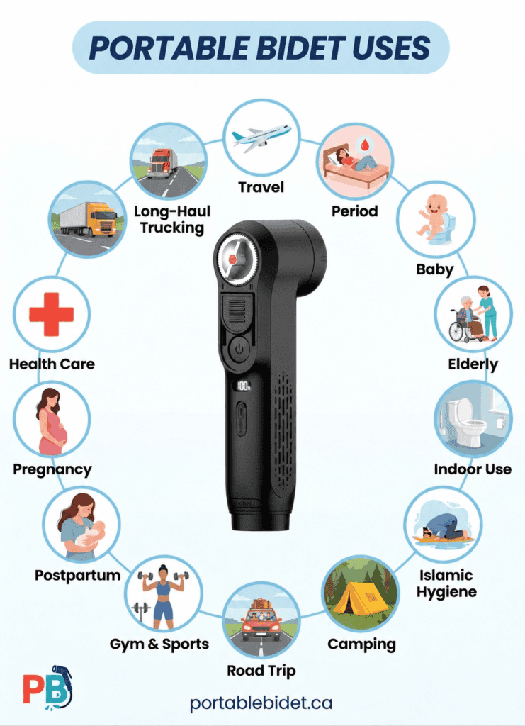 PortableBidet V2 uses for travel, camping and everyday hygiene
