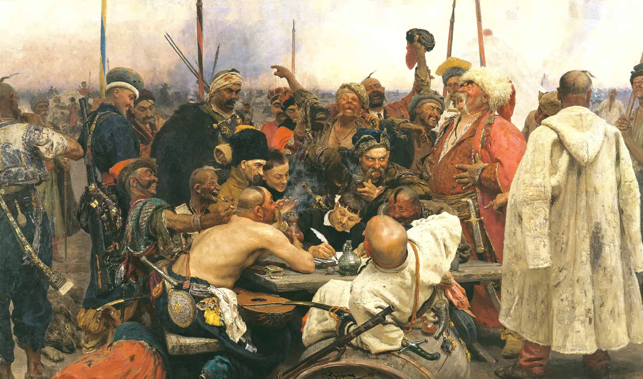 Козацька старшина обговорює вибори на історичному зібранні.
