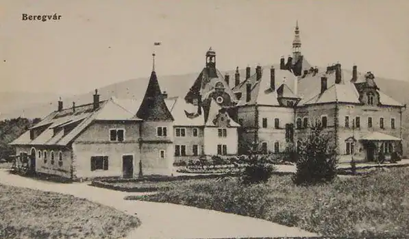 Історична фотографія палацу Шенборнів у Берегварі, старовинний архітектурний вигляд.