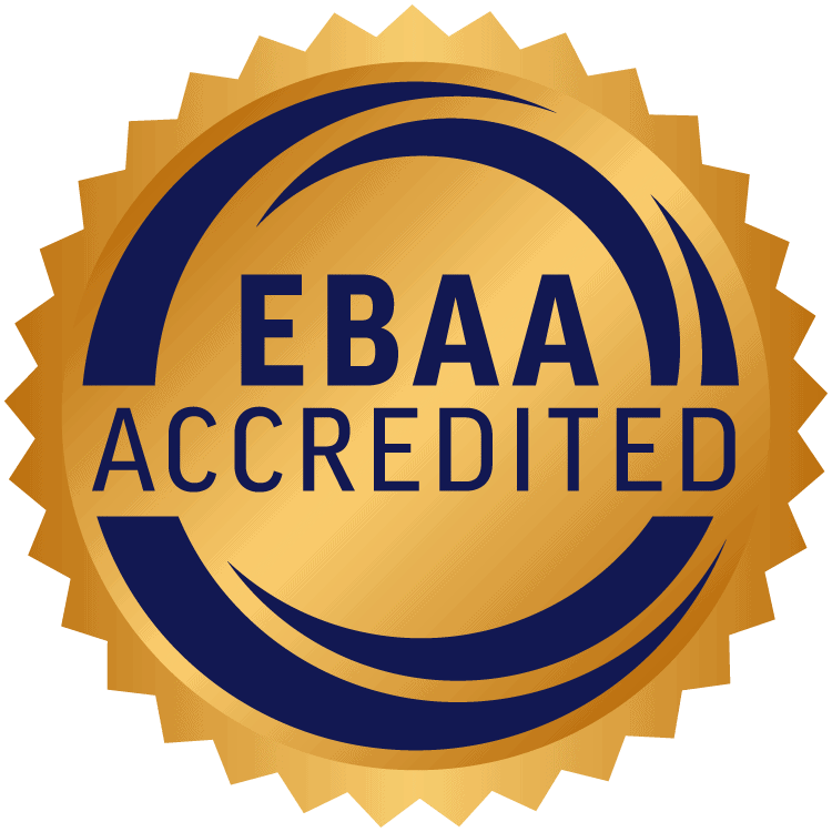 EBAA accreditation badge for the European Business Aviation Association, symbolizing compliance with industry safety and quality standards.