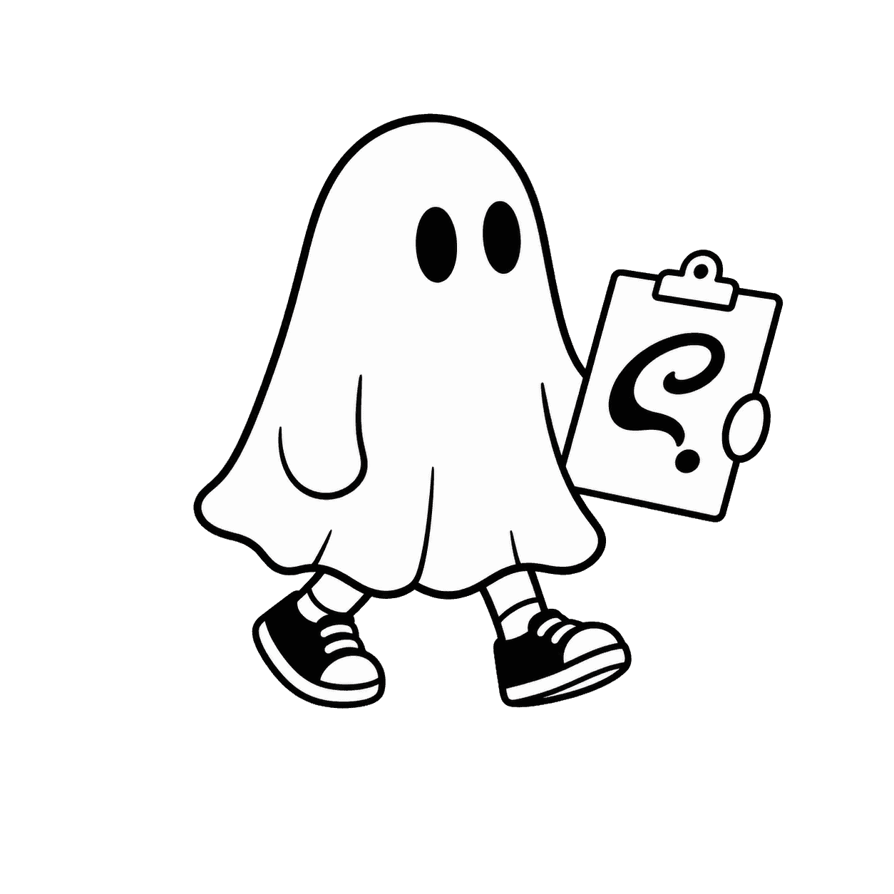 Ghostboy walking beside artwork notes.