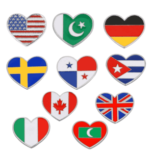 Heart Shaped country Flag Lapel Badges